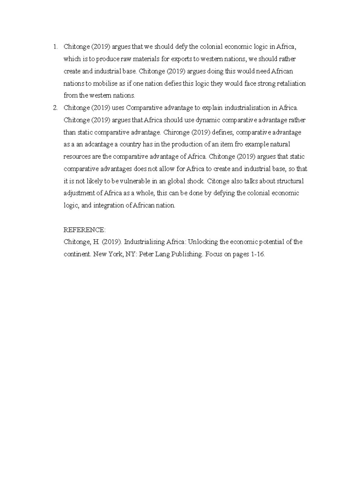 Chitonga - a tutorial answer - Chitonge (2019) argues that we should ...
