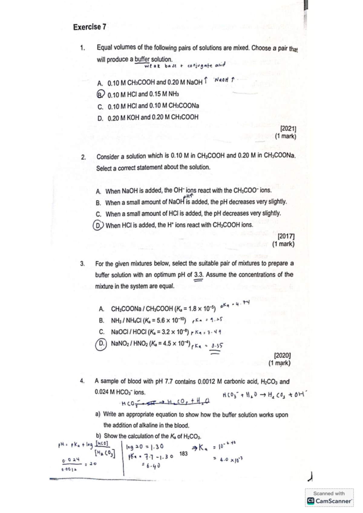 Buffer Solutions and Their Calculations: CHEM 101 Final Exam - Studocu