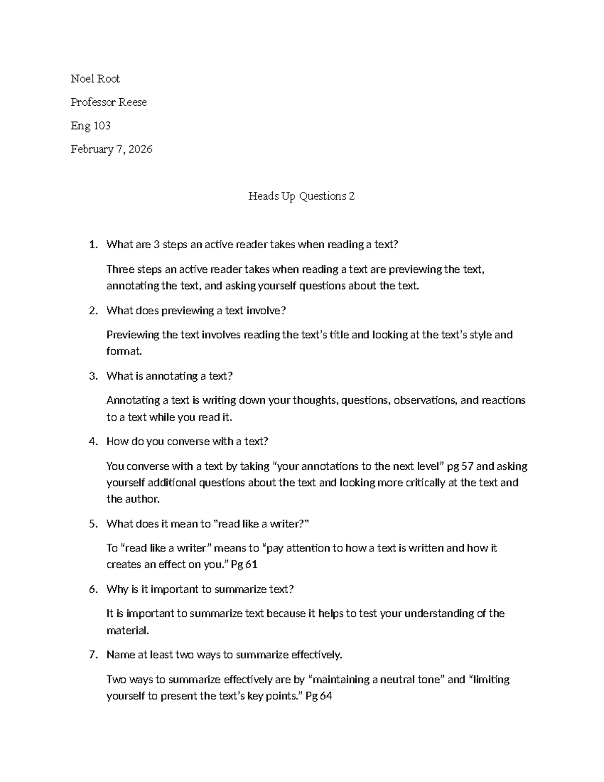 Eng 103 Final Exam: Active Reading Strategies and Techniques - Studocu