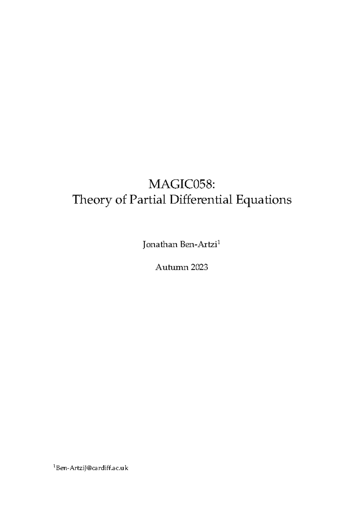 MAGIC058: Lecture Notes on Partial Differential Equations (Autumn 2023 ...