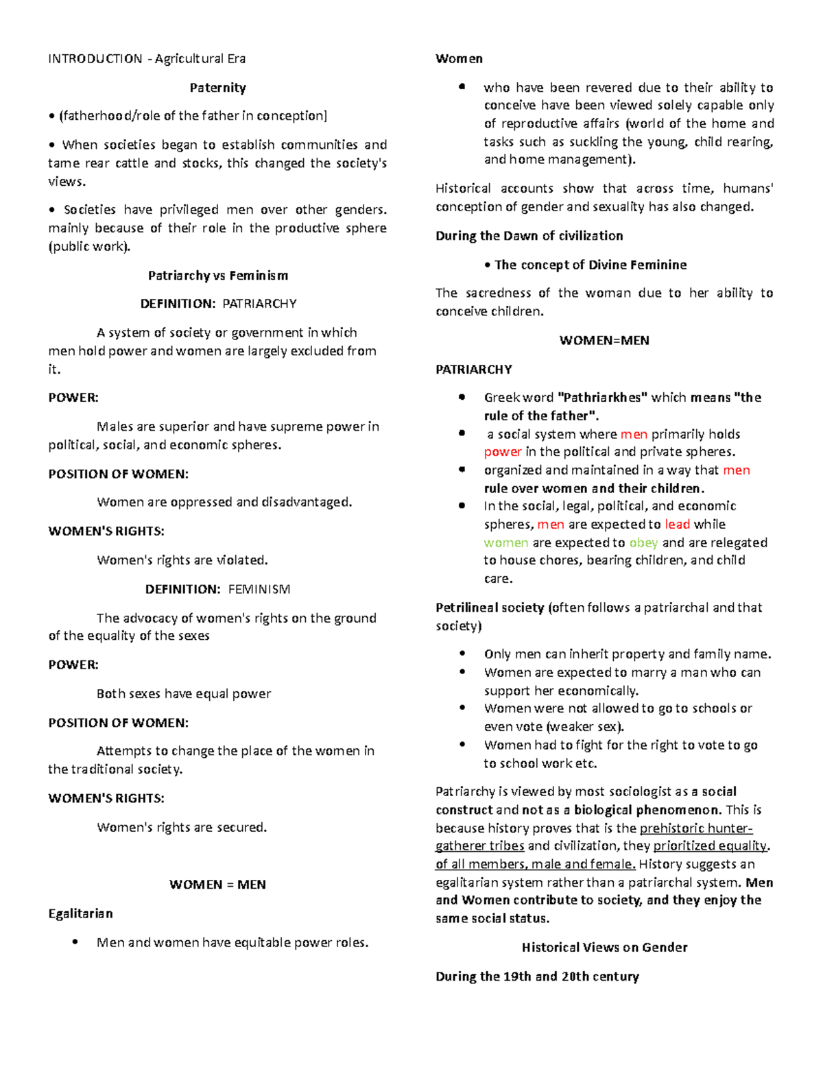GEC 10 Handouts: Gender Roles & Patriarchy in Society Studies - Studocu
