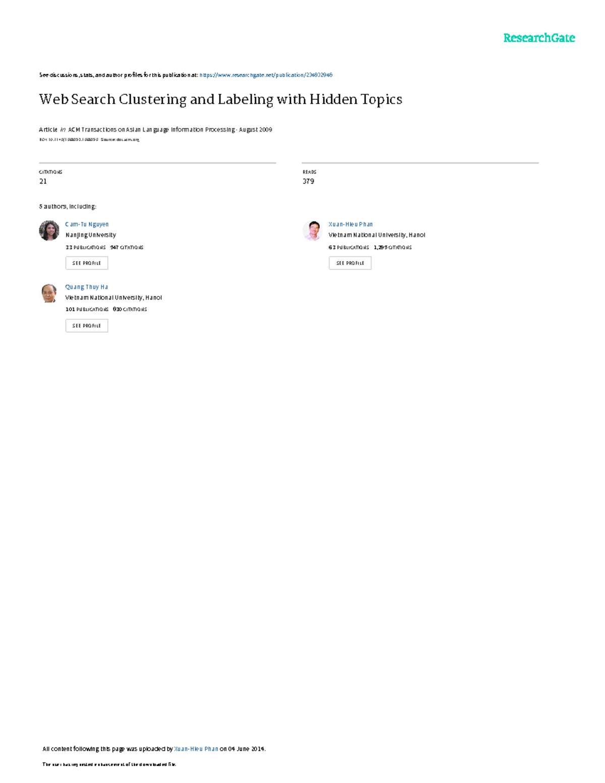 Web Search Clustering & Labeling Using Hidden Topics: A Novel Approach ...
