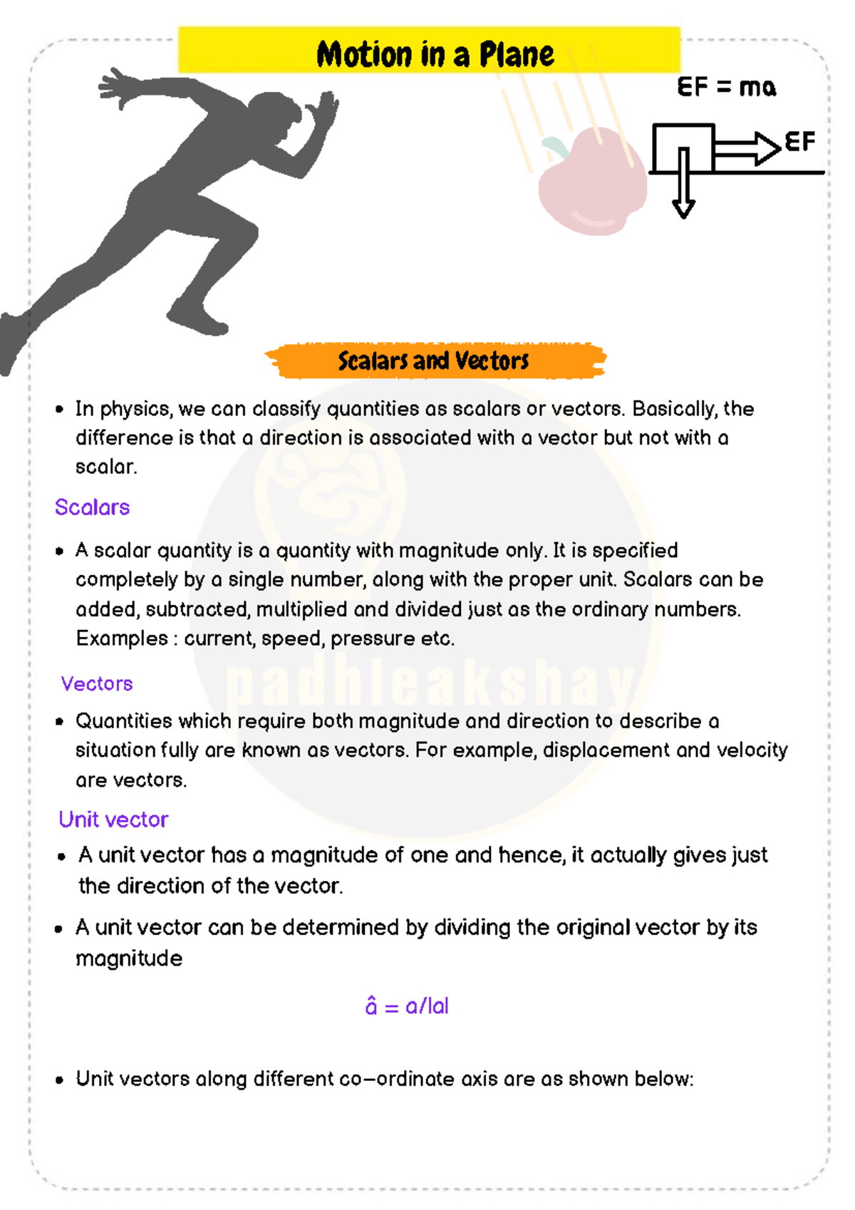 Physics Chapter 3: Motion in a Plane - Scalars and Vectors - Studocu