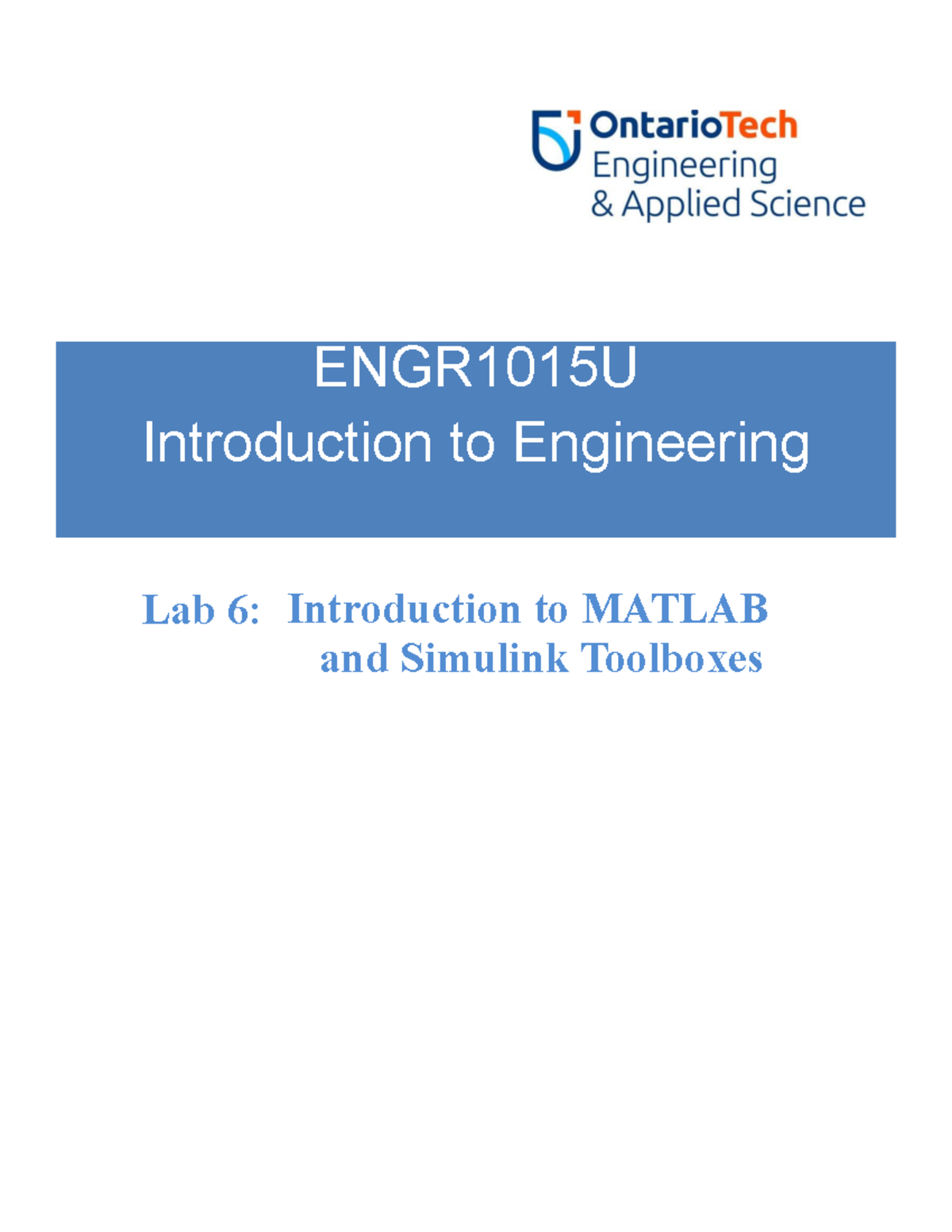 ENGR1015U Lab 6: Introduction to MATLAB & Simulink Toolboxes - Studocu