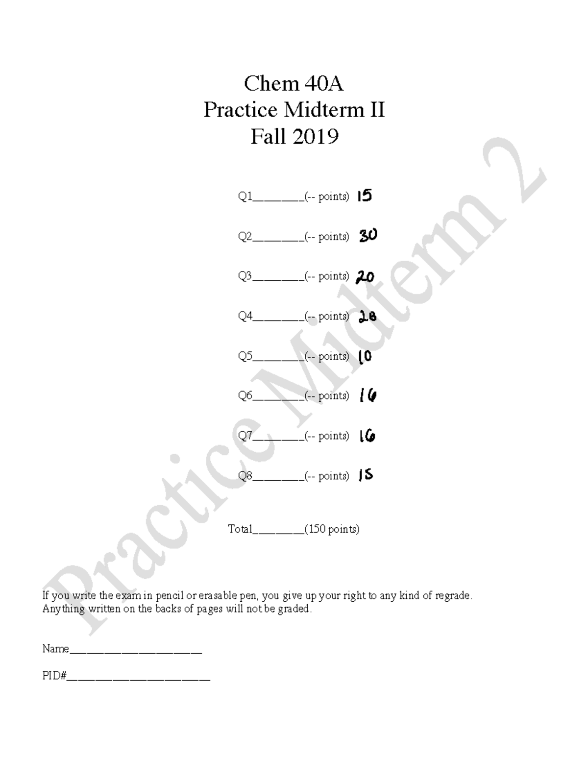 Chem 40A Fall 2019 Practice Midterm II - 2019 Midterm 40A - Studocu