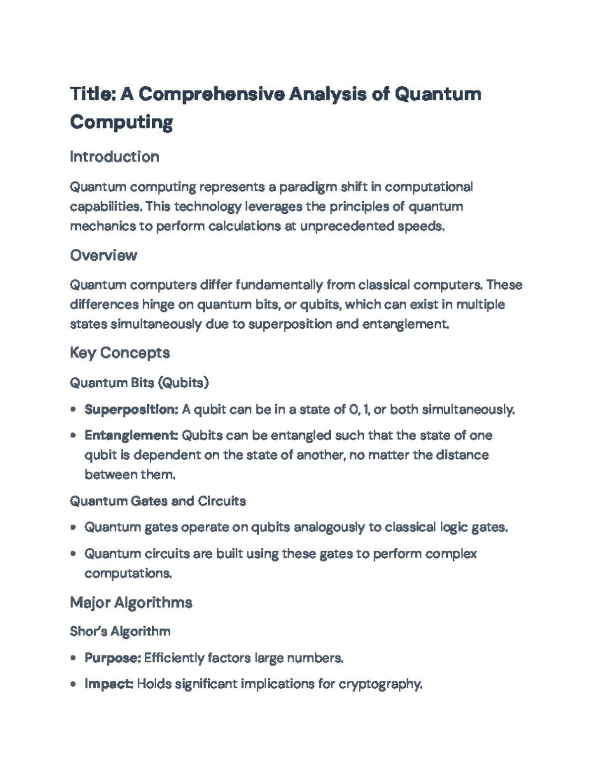 A Comprehensive Analysis of Quantum Computing: Principles and ...