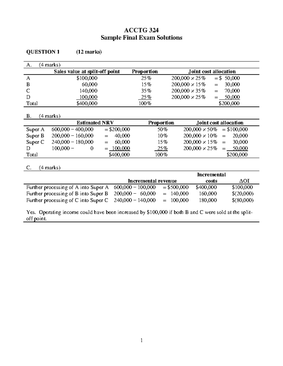 Acctg 324 Fall 2024 Sample Final Exam (Solutions) - ACCTG 324 Sample ...