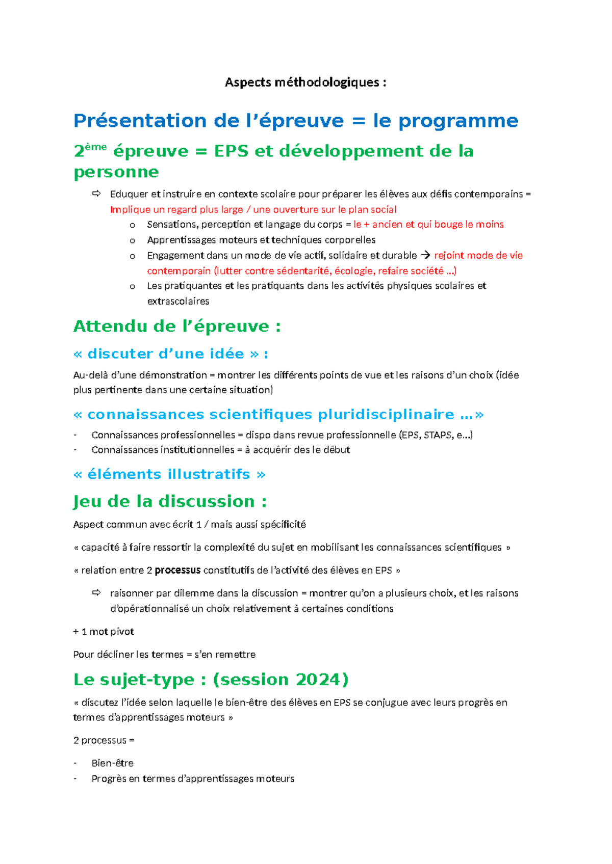 Aspects méthodologiques : Programme 2ème épreuve EPS et apprentissages ...