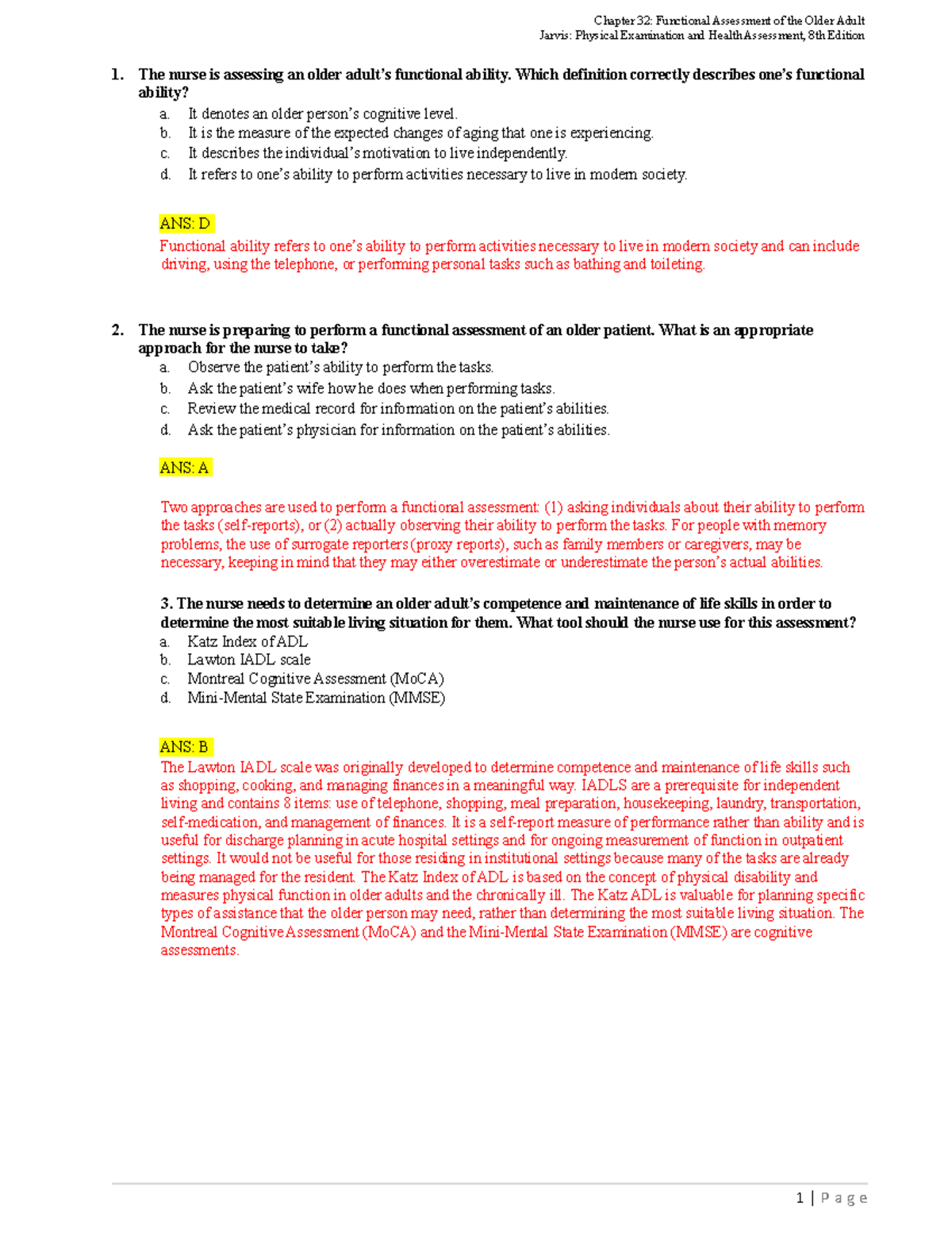 Ch 32 Study Notes: Functional Assessment of Older Adults - Studocu