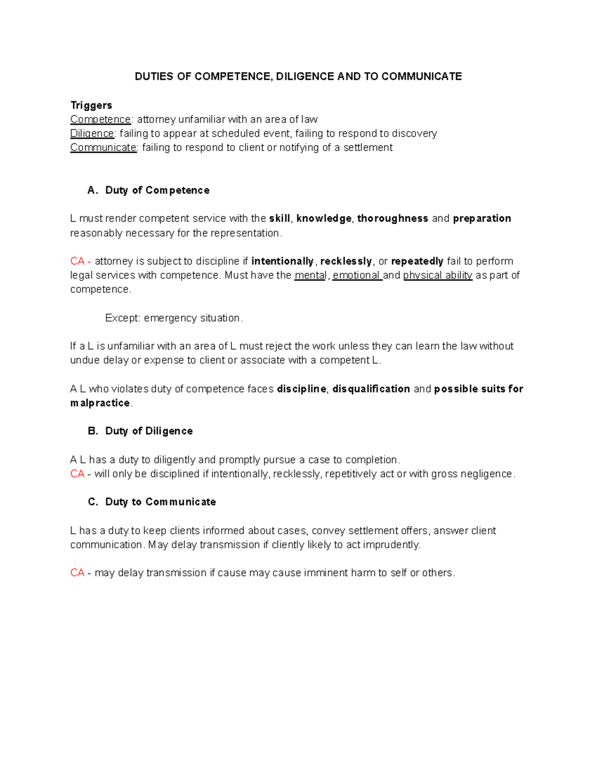Duties of Competence, Diligence, and Communication in Law - Studocu