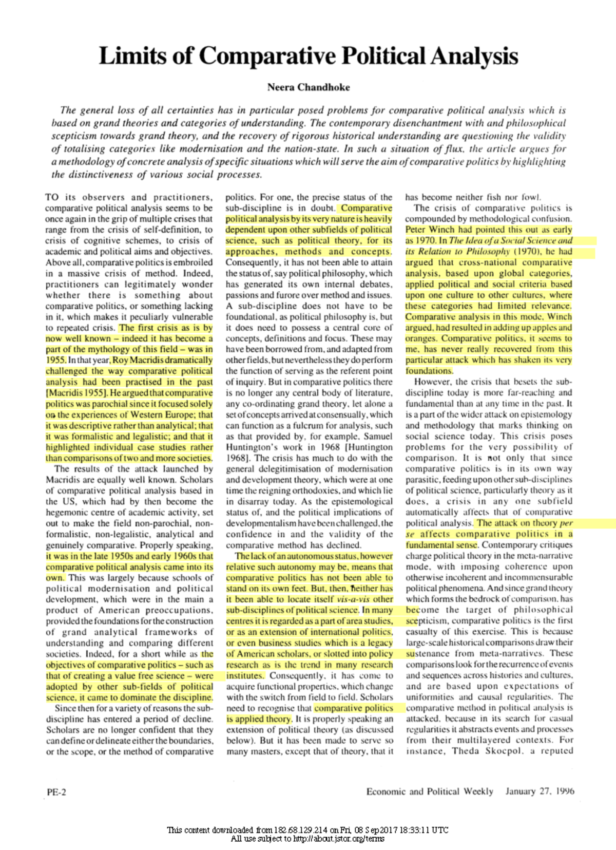 Limits of Comparative Political Analysis: Challenges and New Directions ...