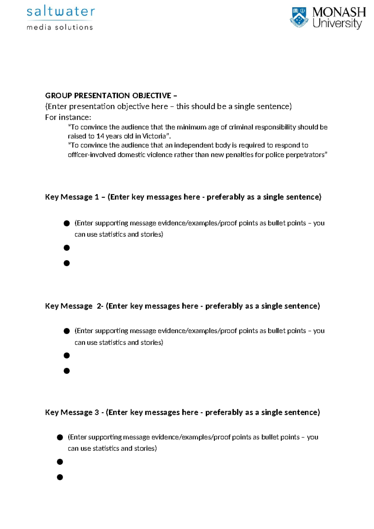 GROUP PRESENTATION KEY MESSAGE TEMPLATE - Tips for Success - Studocu