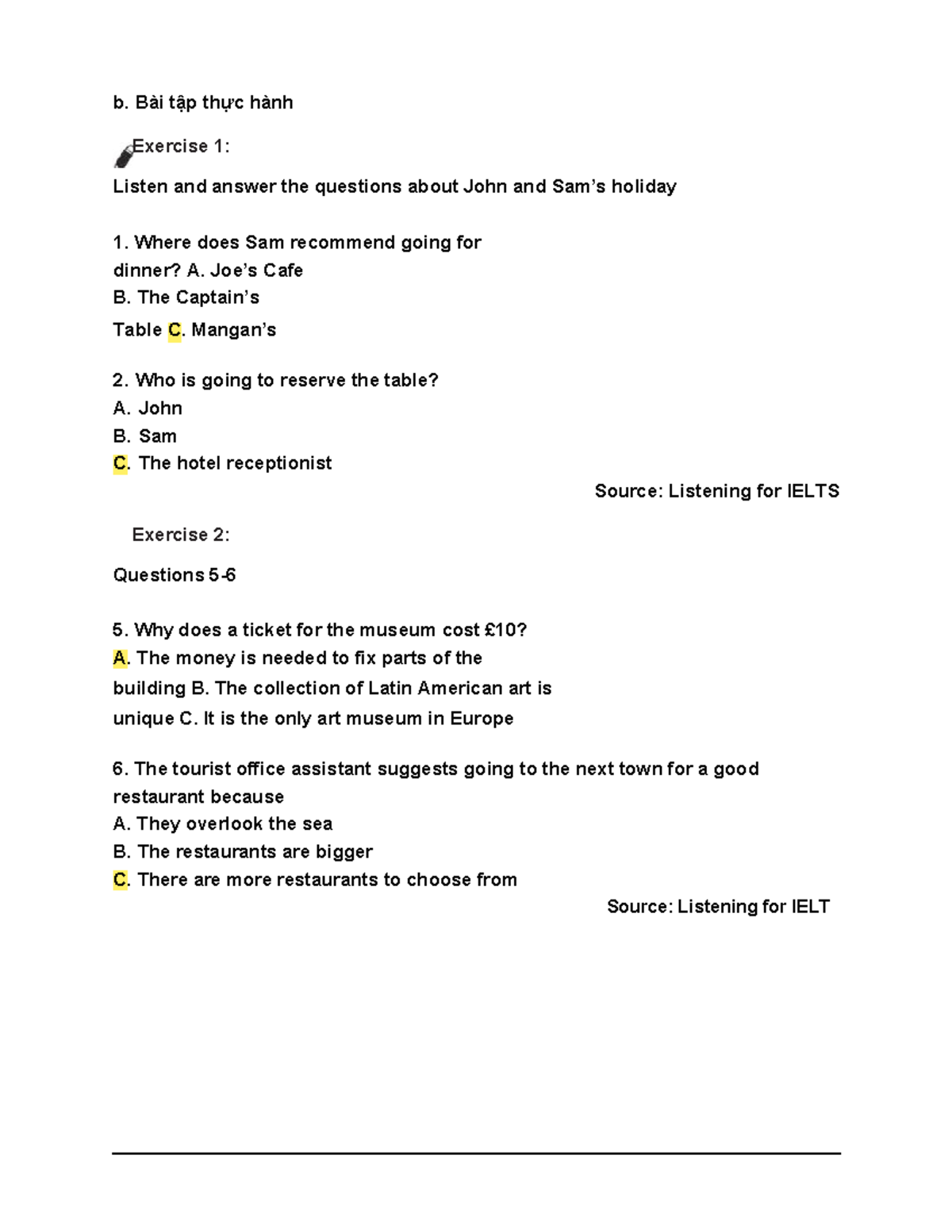 Nghe IELTS Listening MCQ Key & Answers - No Script Notes - Studocu