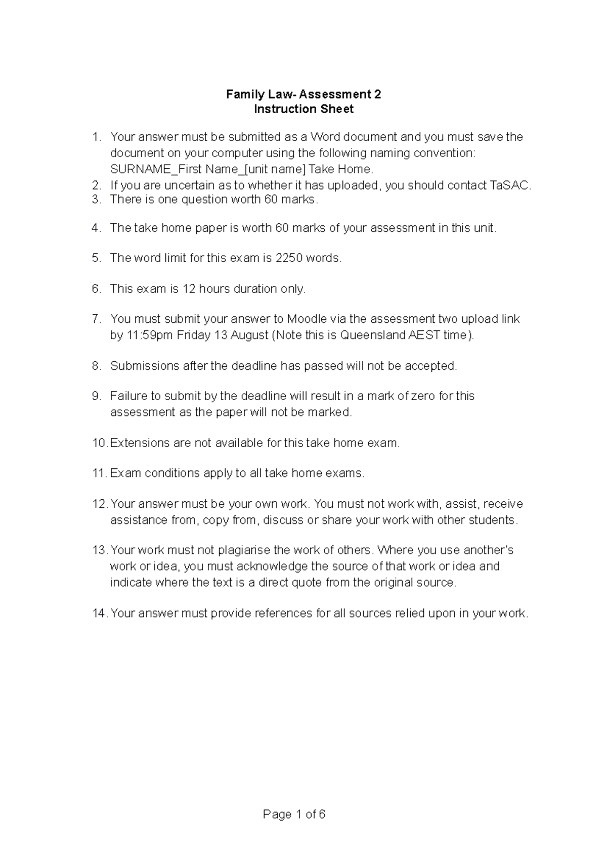 Family Law (Assessment 2) Final Take Home Paper Guidance - Studocu