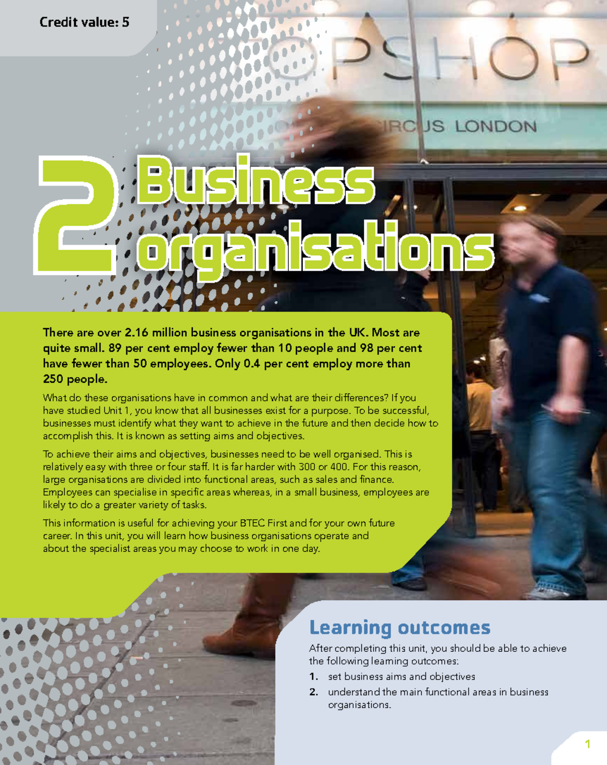 BTEC First Business Unit 2: Understanding Business Organisations and ...