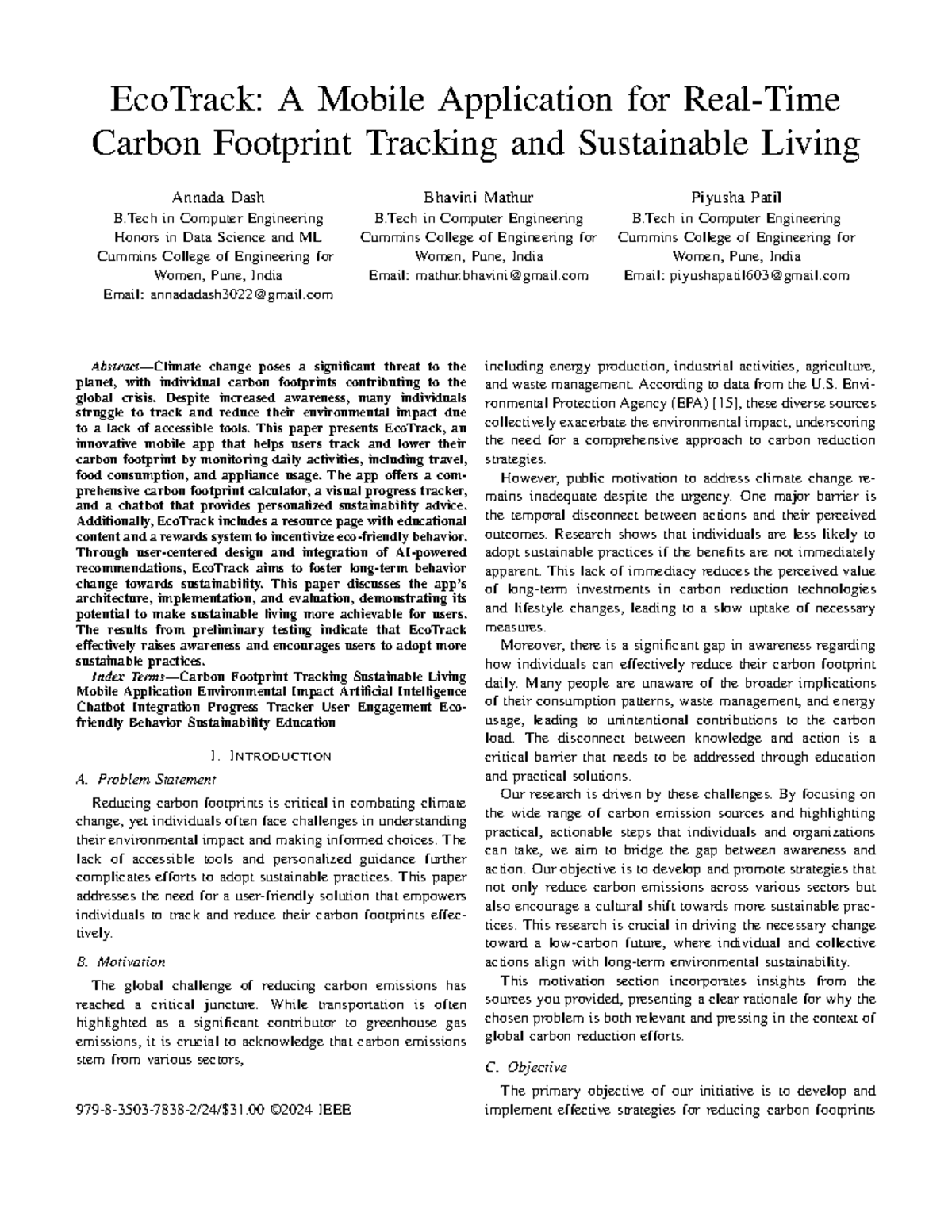 EcoTrack: Real-Time Carbon Footprint Tracking App (B.Tech Project ...