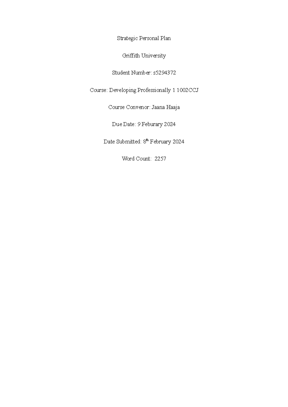 Strategic Personal Development Plan for 1002CCJ Course - Studocu