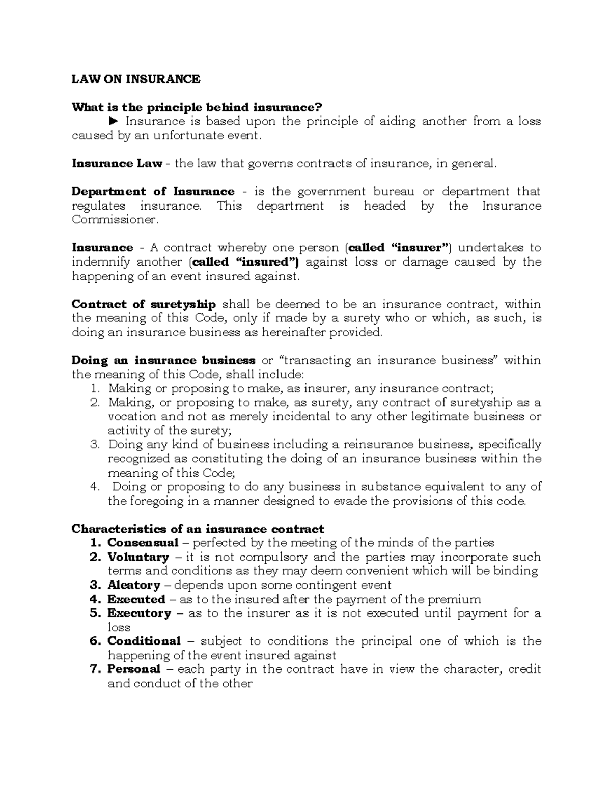 Chapter 3: Business Law - Principles of Insurance Law Explained - Document Preview