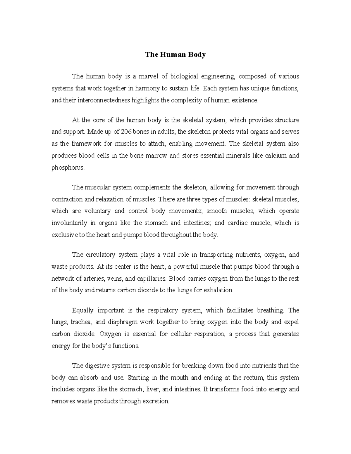 The Human Body - The Human Body The human body is a marvel of ...