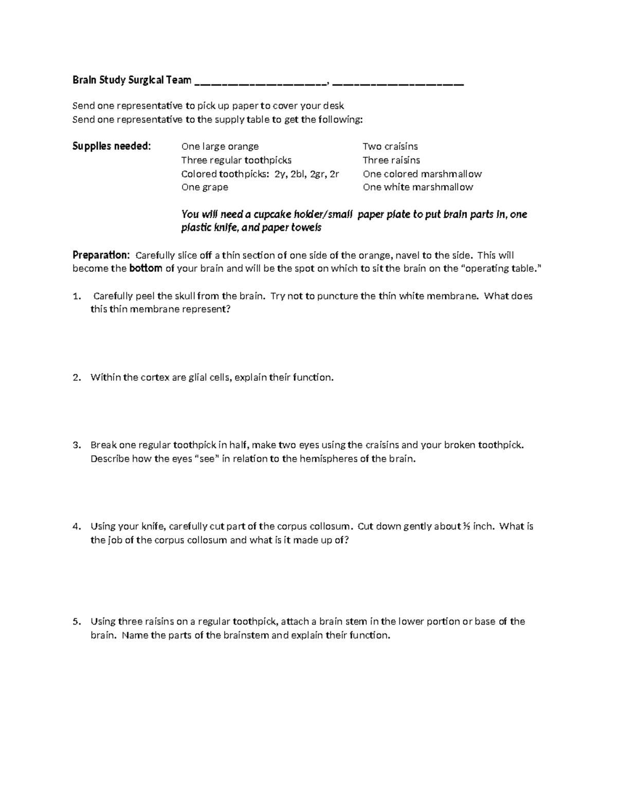 Brain Study - Orange Dissection Lab Guide for Neuroscience 101 - Studocu