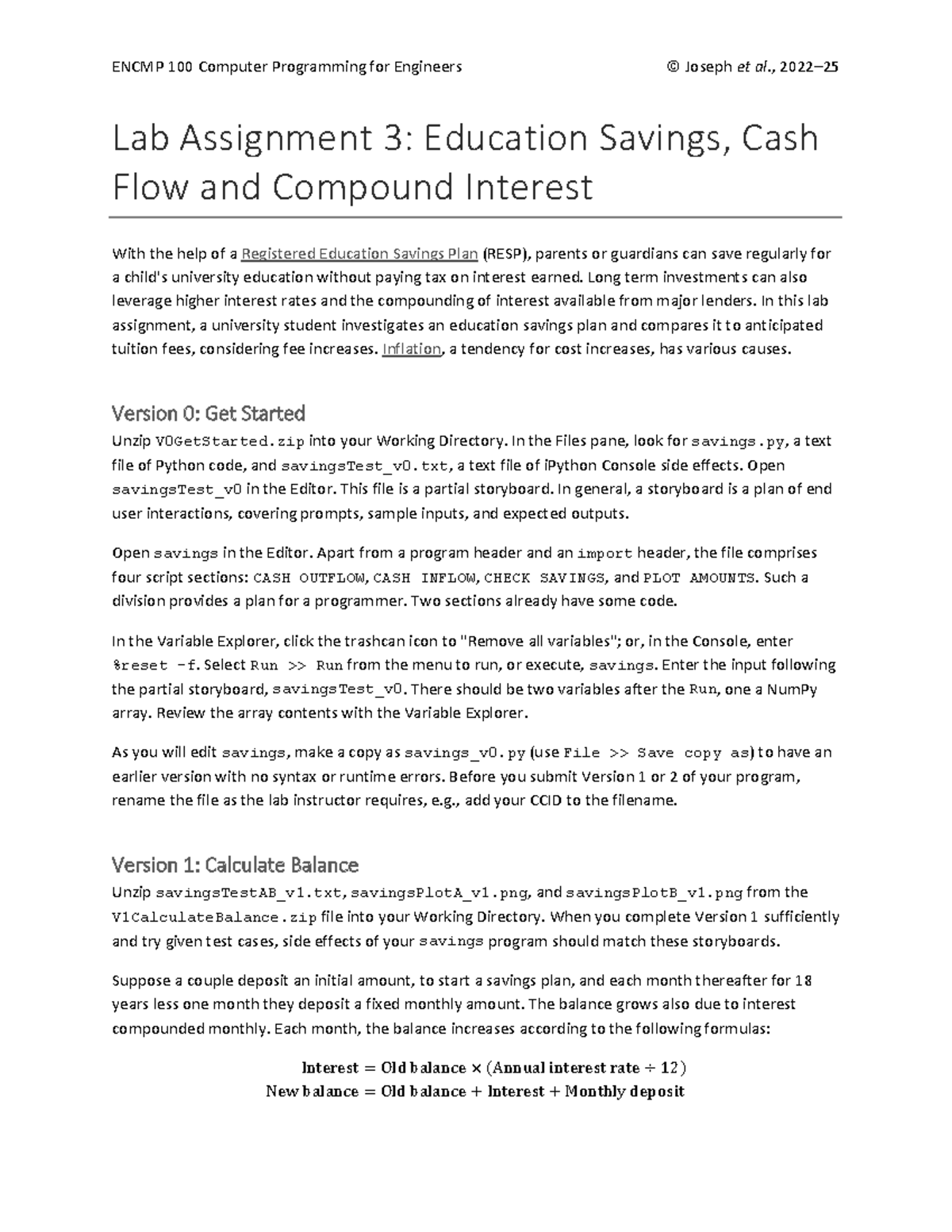 ENCMP 100 Lab Assignment 3: Education Savings & Cash Flow Analysis ...