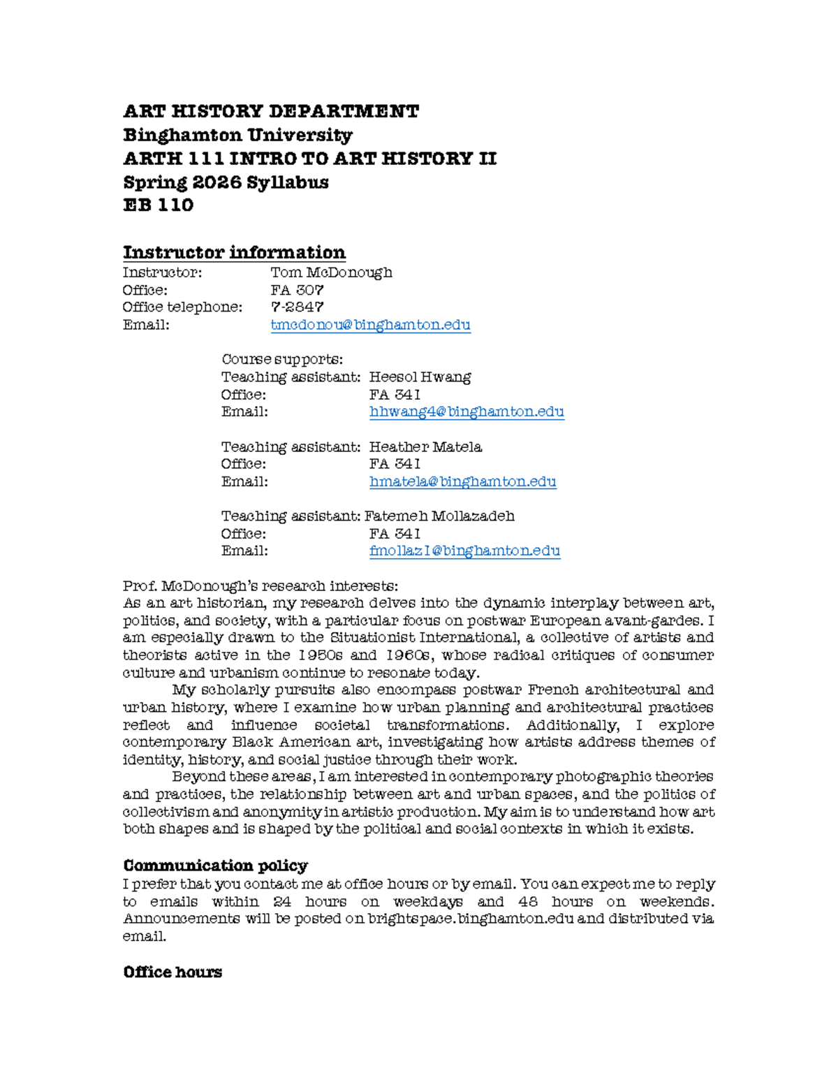 ARTH 111: Intro to Art History II Spring 2026 Syllabus & Course Info ...