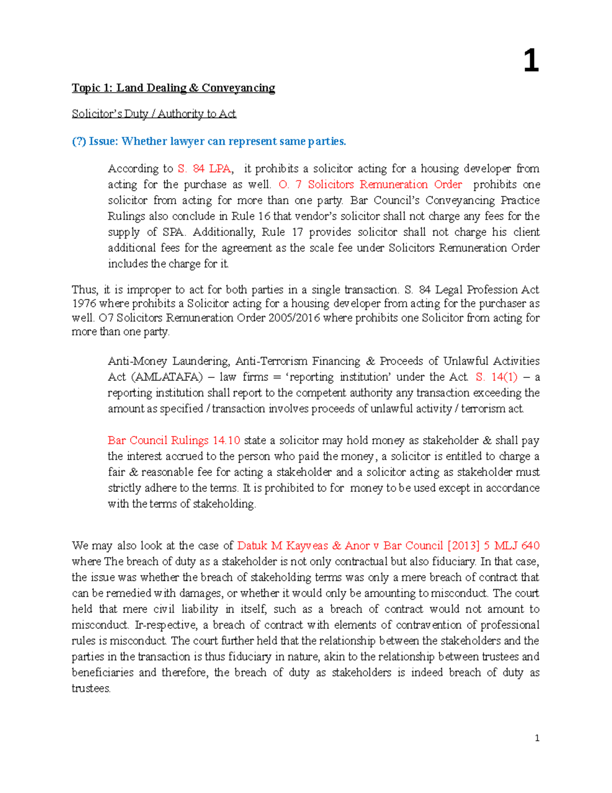 UCY4612 Final Exam Notes on Land Dealing & Conveyancing - Studocu