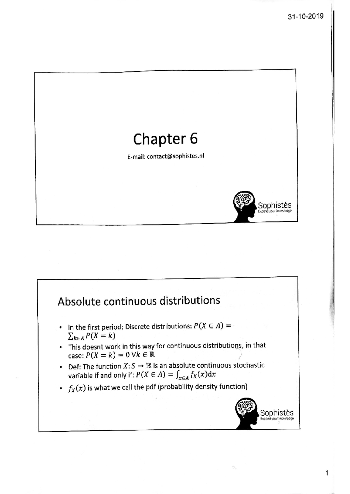 Chapter 6 Probability Theory: Continuous Distributions & Properties ...