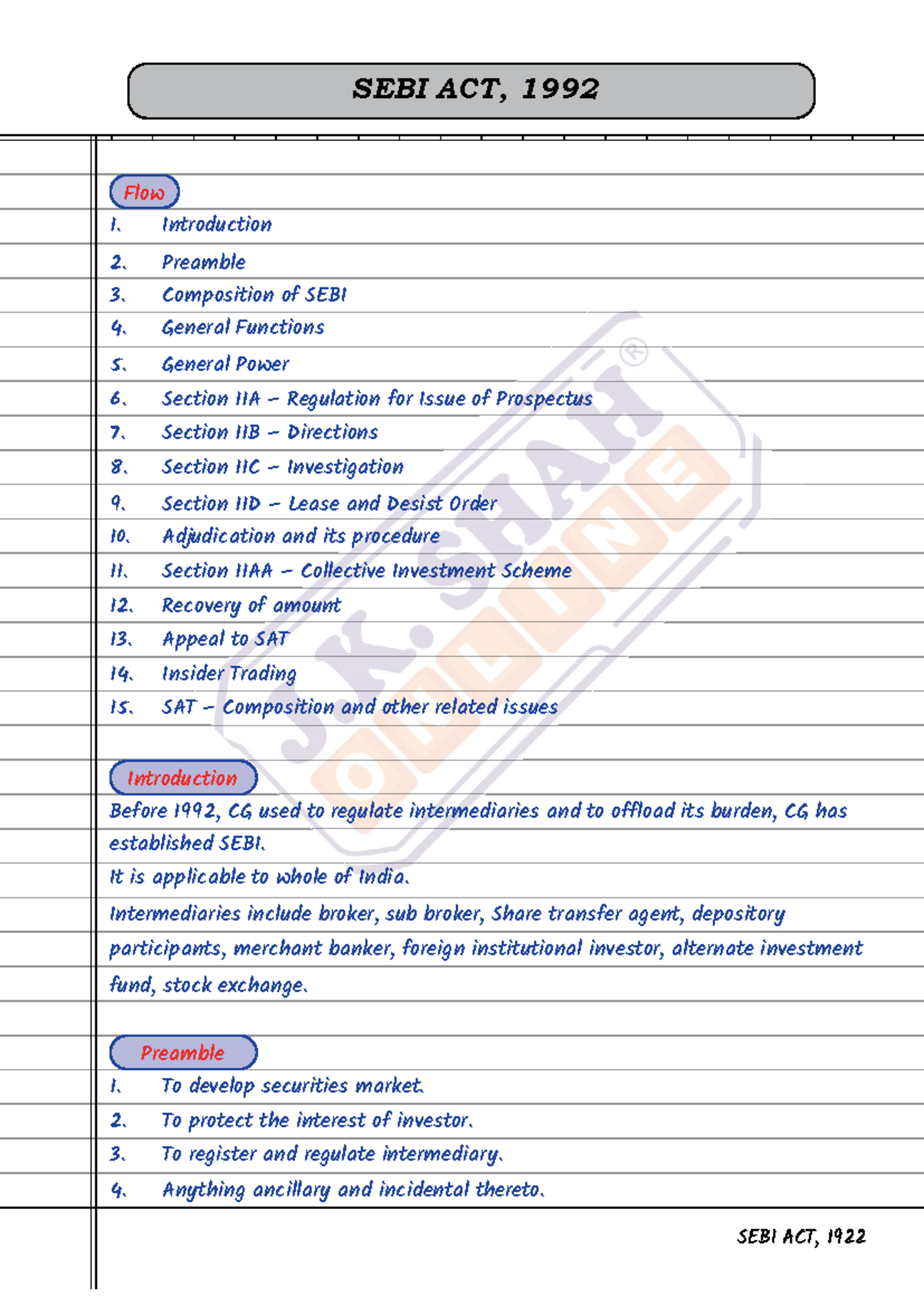 SEBI Act, 1992: Comprehensive Revision Notes for Exam Preparation - Studocu