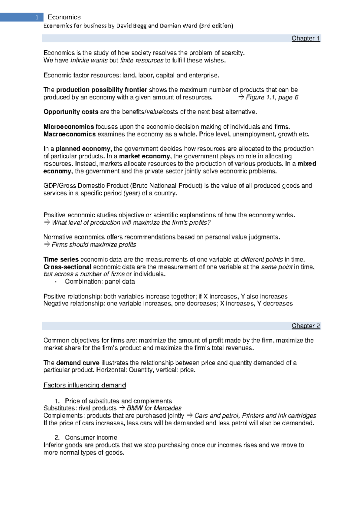 Summary of Economics for Business (ECO101): Key Concepts and Insights ...