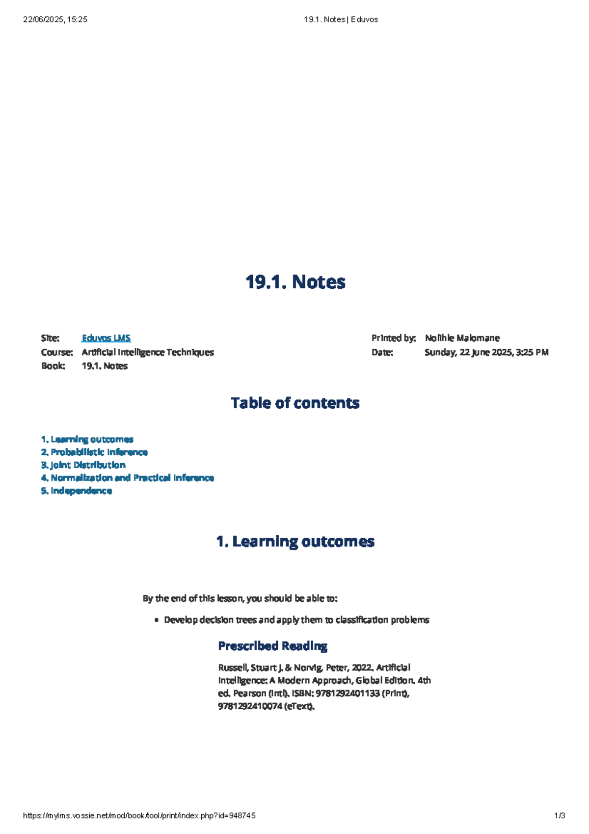 Artificial Intelligence Techniques (AI 101): 19.1 Inference Notes - Studocu