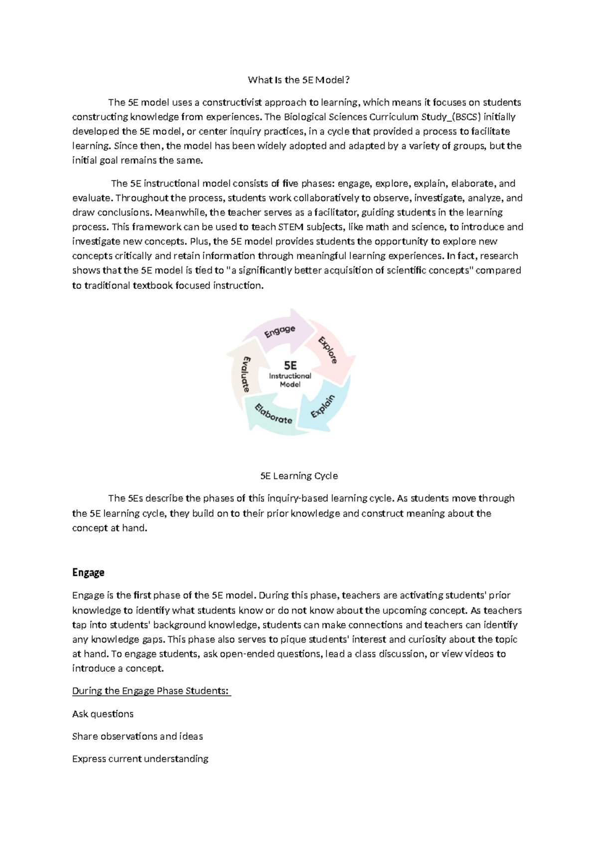 5E Model - What Is the 5E Model? The 5E model uses a constructivist ...