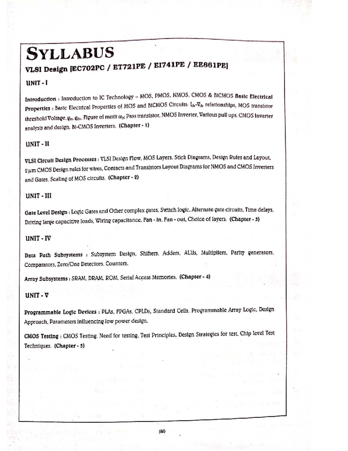 Vlsi Chip Design Syllabus