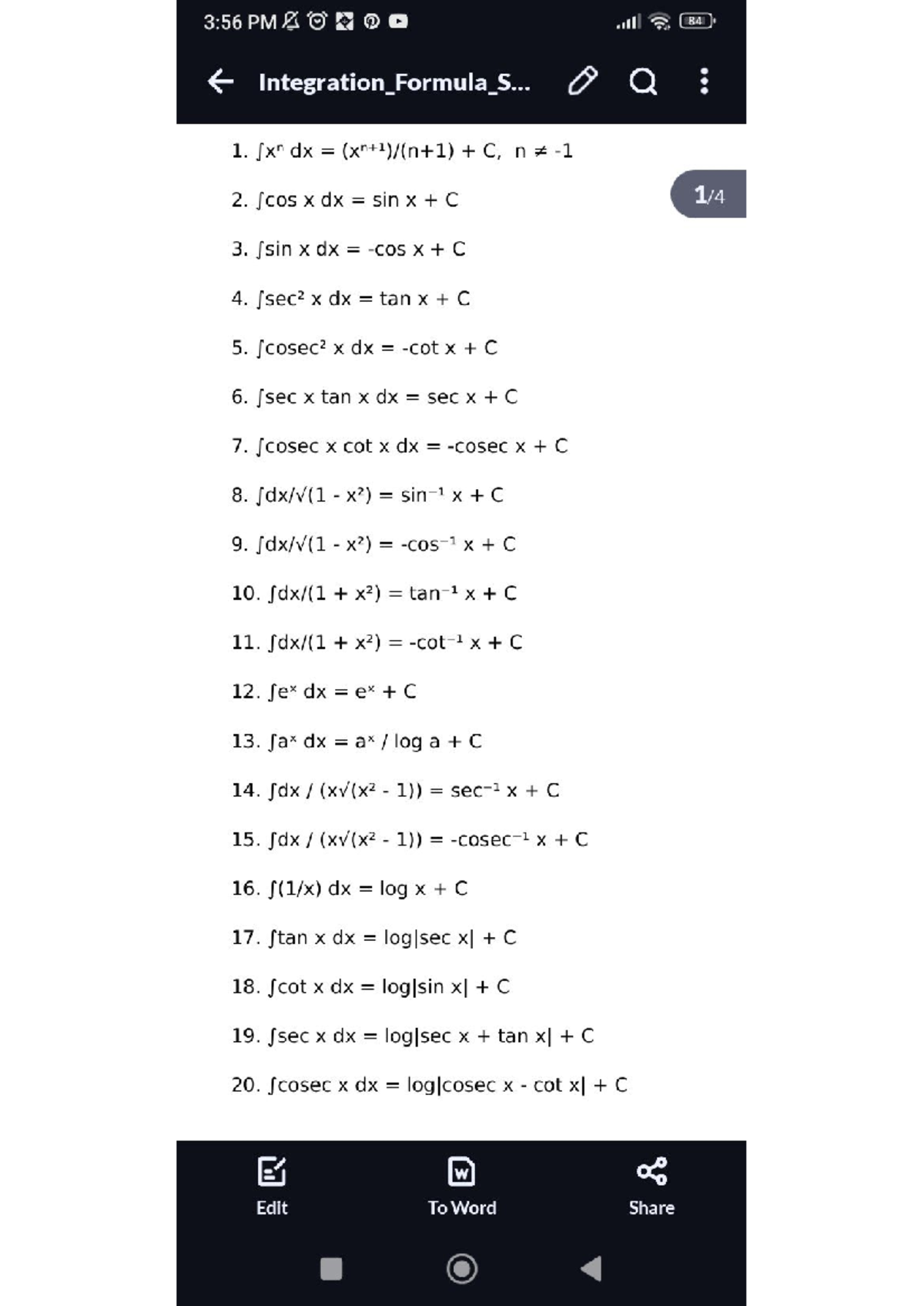 Class 9 maths important equations - 3:56 PM V P D all 84 Integration ...