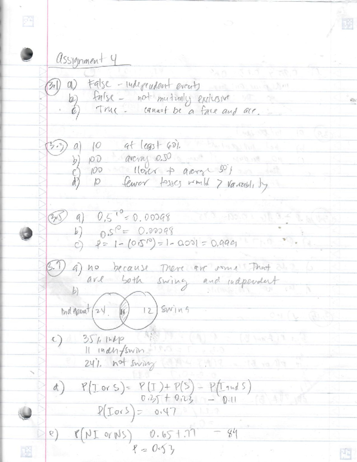 Scan0080 - Probability - assignment 4 31 a) False independent events b ...