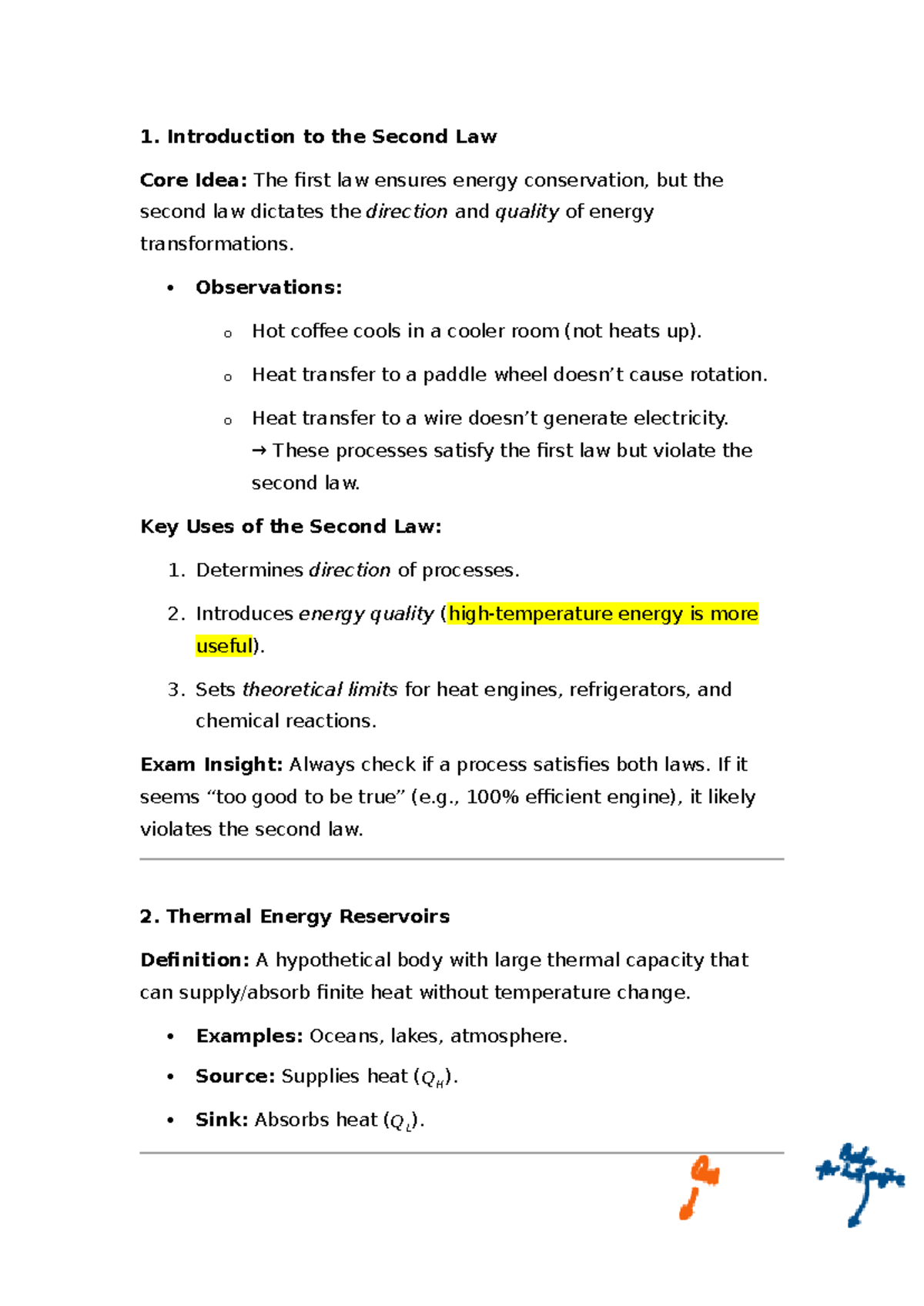 Mech 2310 Lecture Notes: Understanding the Second Law of Thermodynamics ...