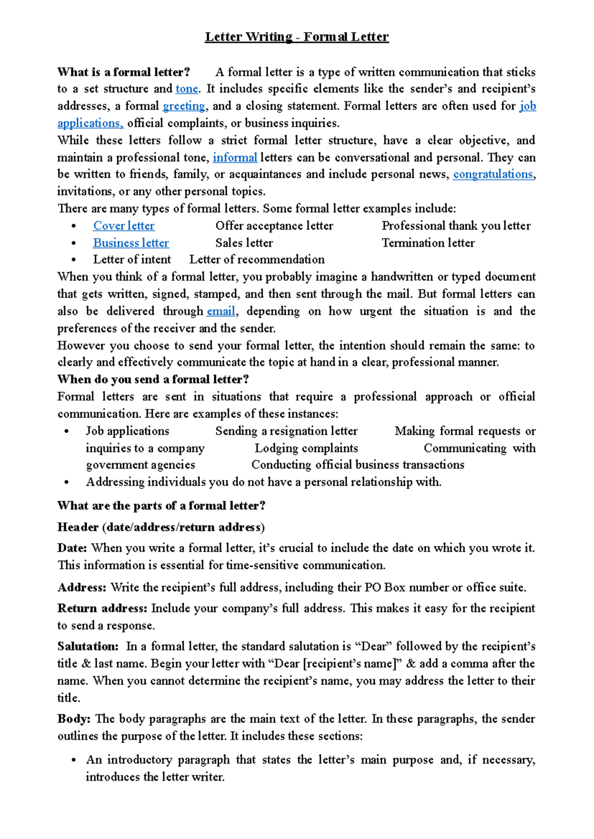 Formal Letter & Email Writing Guide - Es R20 JNTUK - Studocu