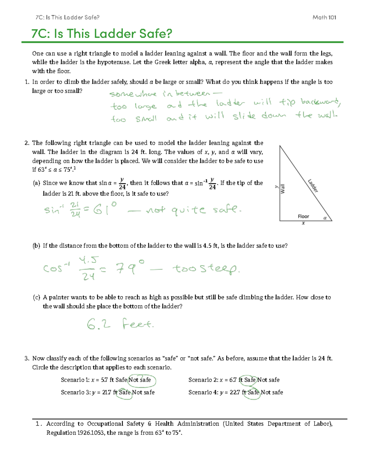 Math 101 Final Exam: Ladder Safety & Triangle Modeling Analysis - Studocu