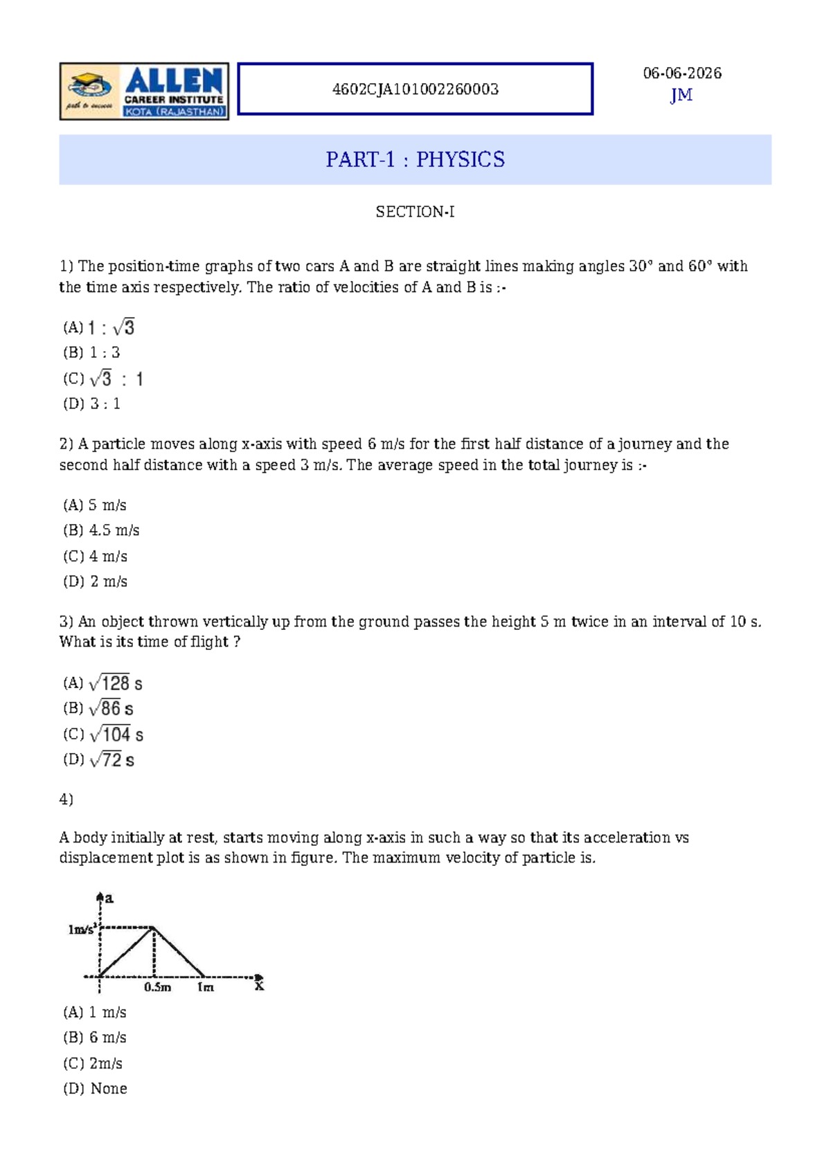 Physics 1: Kinematics and Projectile Motion Solutions - Studocu