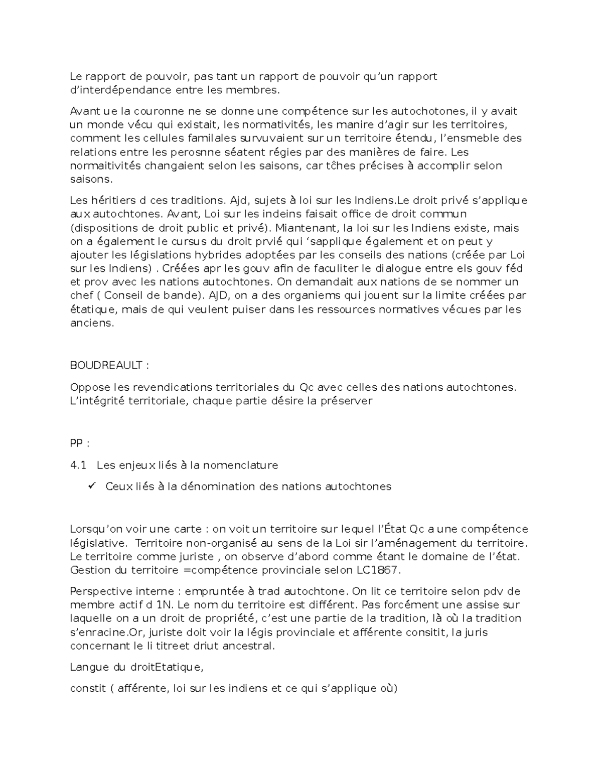 Le rapport de pouvoir et les droits autochtones : Résumé de Juris - Studocu