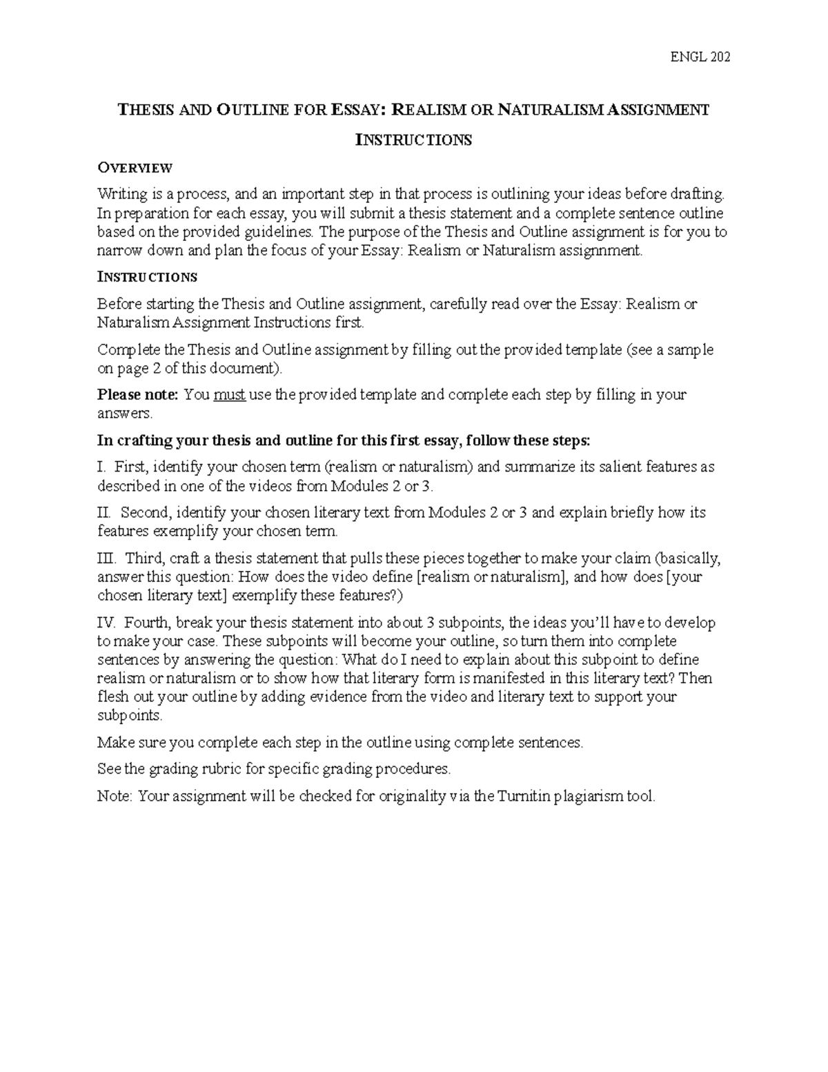 Thesis and Outline for Essay Realism or Naturalism Assignment ...