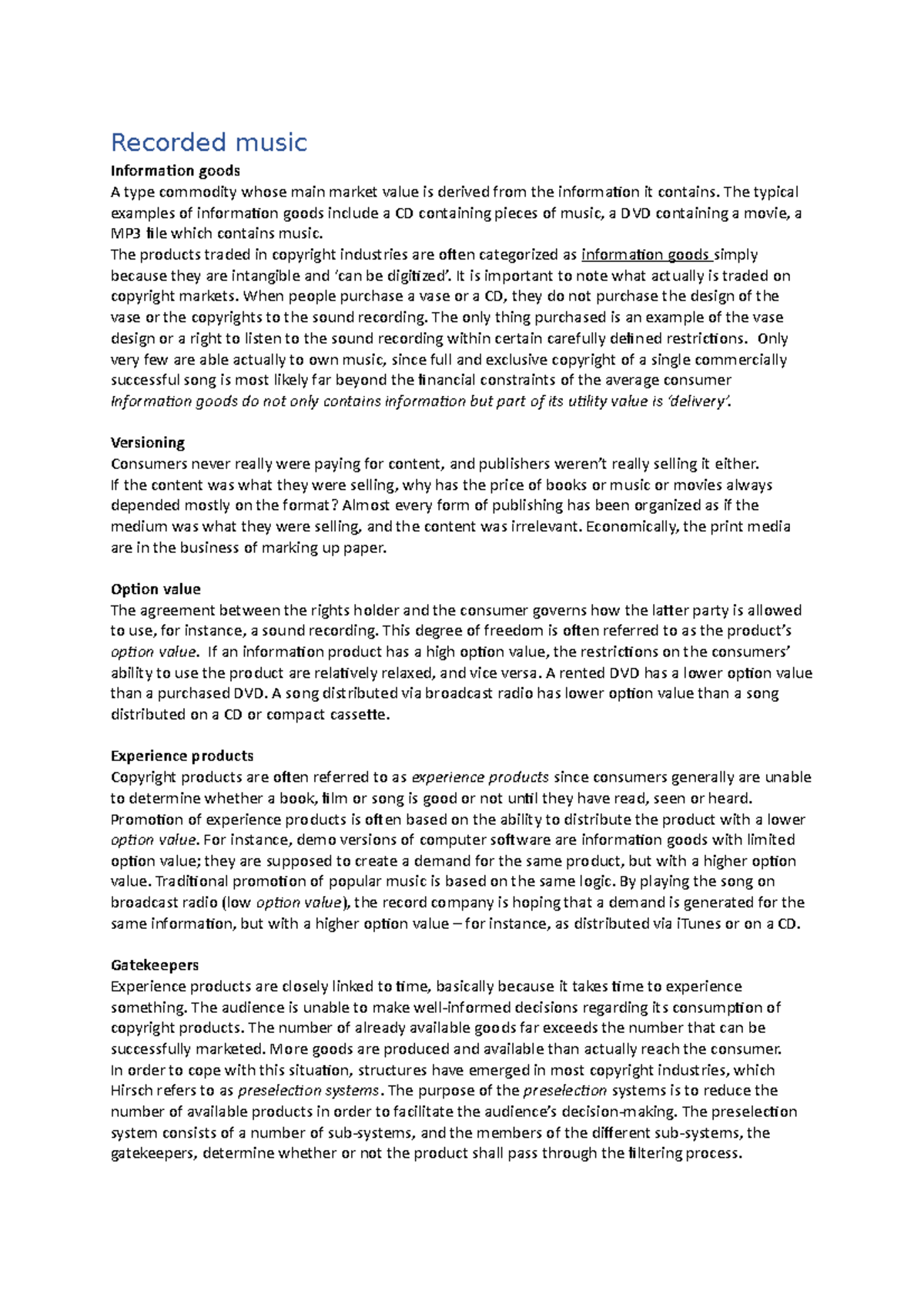 Summary of the Music Industry & Copyright Laws (MUSIC101) - Studeersnel