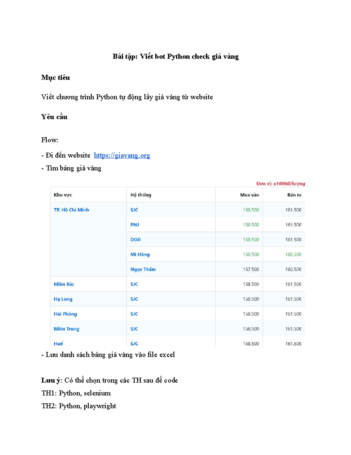 Bài tập Viết bot Python check giá vàng - Cong nghe thong tin - Bài tập ...