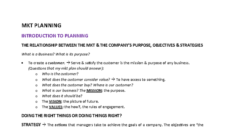 MKT 101: Comprehensive Guide to Marketing Planning Strategies - Studocu