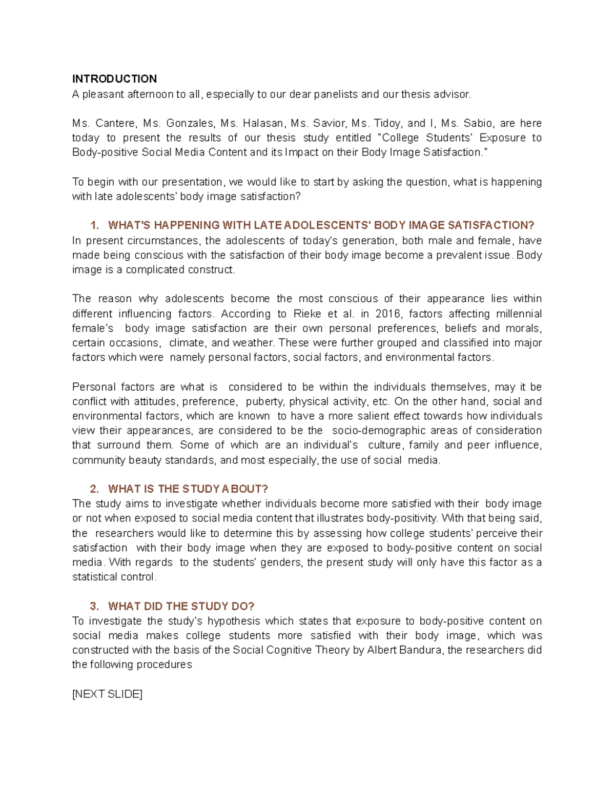 Title: Script for Final Defense: Exploring Body-Positive Media's Impact ...