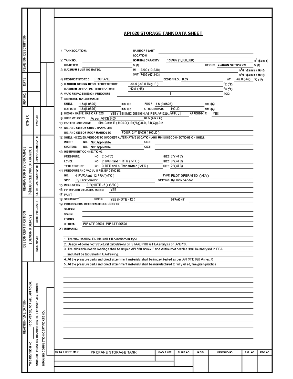 API 620 Storage Tank Data Sheet Revision - Propane Storage Tank - Studocu
