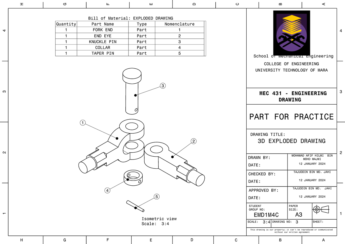 MEC 431 - 3D Exploded Drawing Practice with Bill of Materials - Studocu