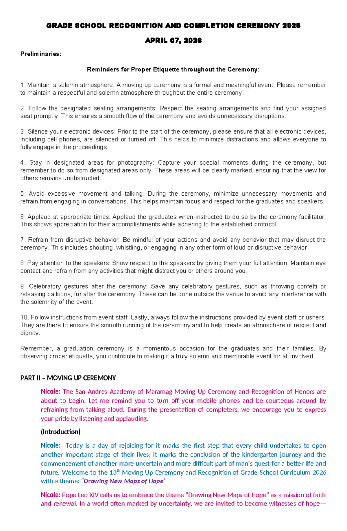 MC Script for Kinder Moving Up Ceremony 2026 - Studocu