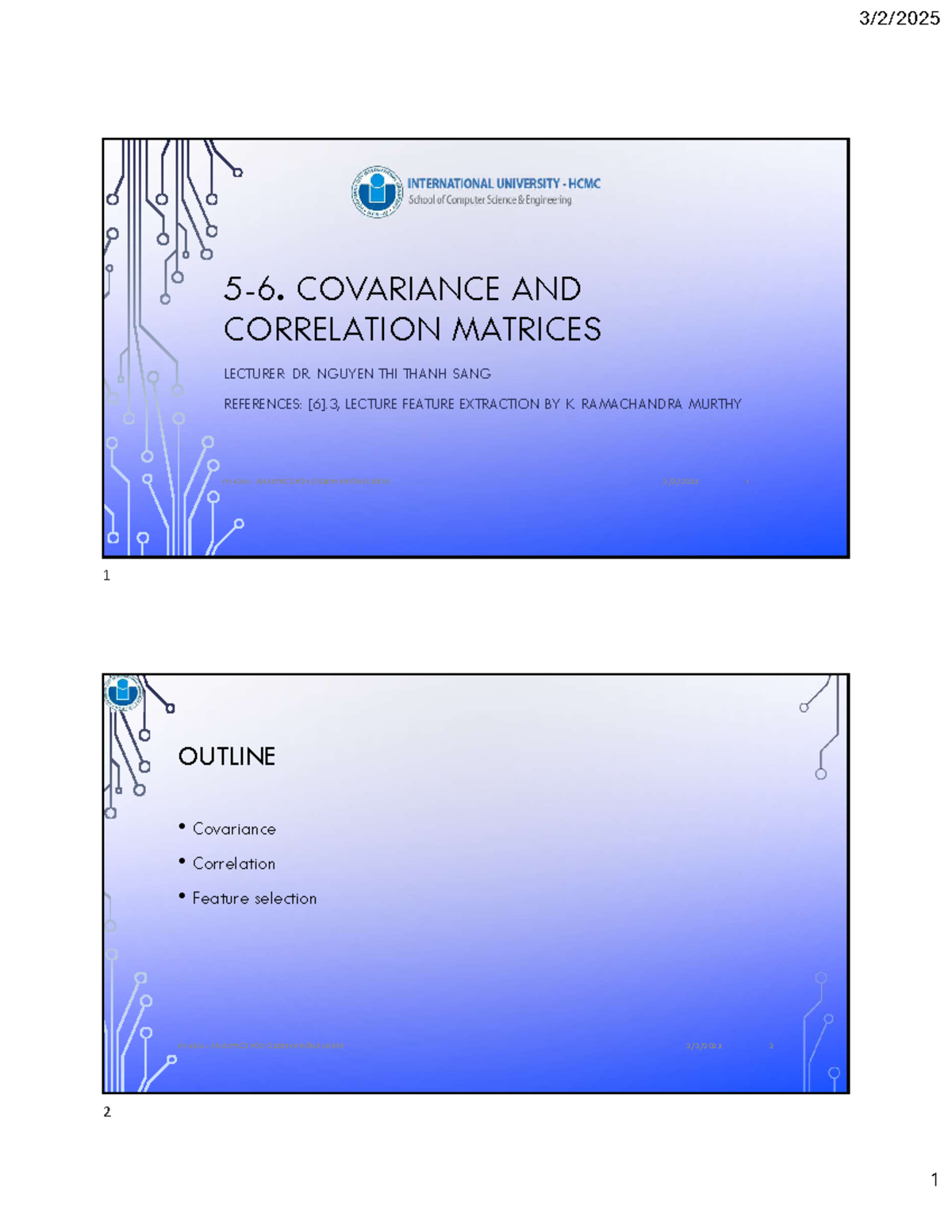 IT142IU Covariance and Correlation Matrices Lecture Notes - Studocu