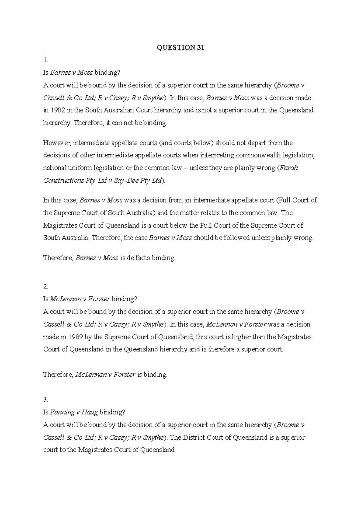 LLB101 Introduction to Law - Final Exam Question 31 Analysis - Studocu